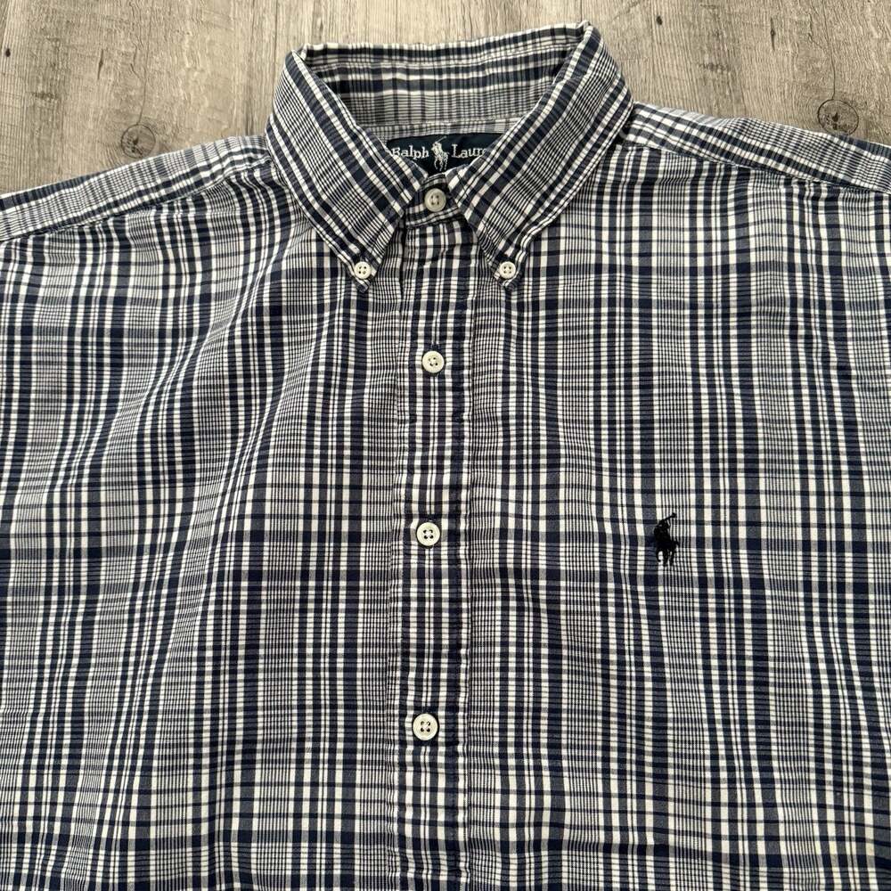 Ralph Lauren Shirt Mens Large Short Sleeve Blue Plaid Button Down BLAIRE Cotton
